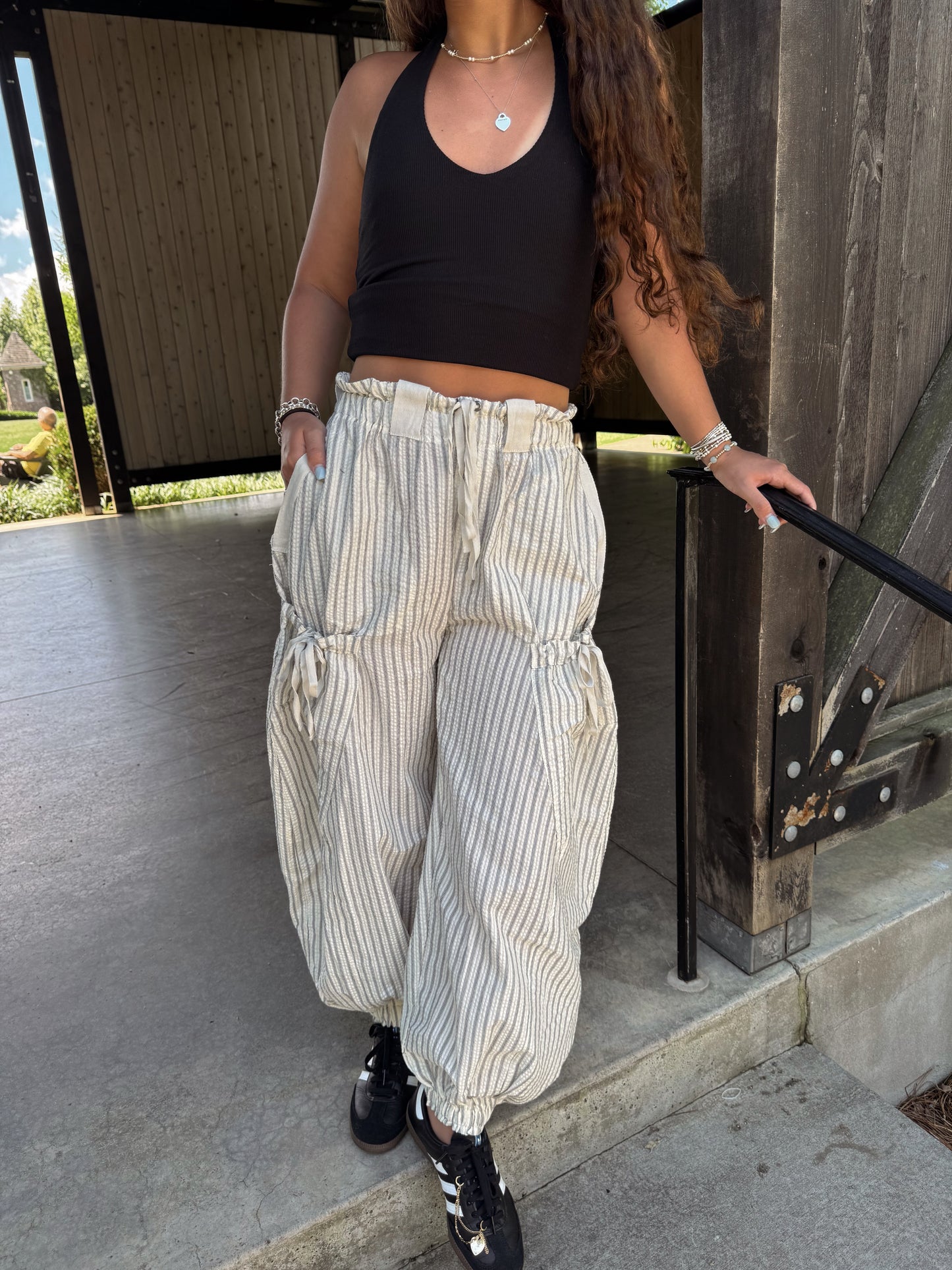 Striped Drawstring Side Pocket Jogger