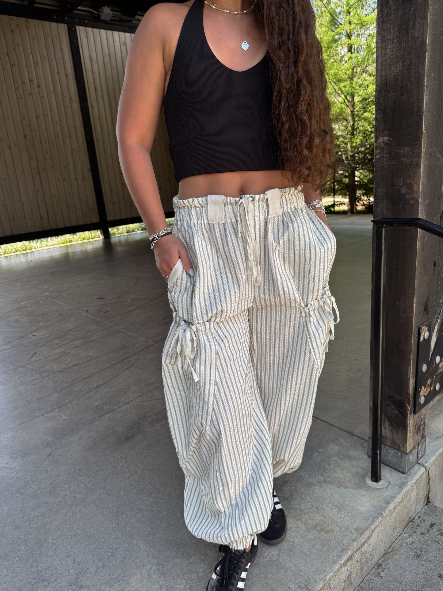 Striped Drawstring Side Pocket Jogger